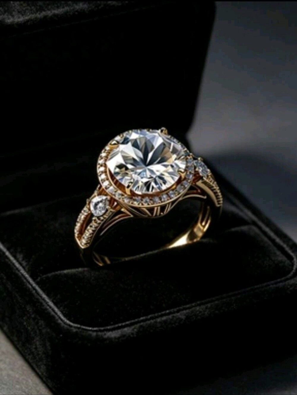 BRAND NEW ** Gold Halo Engagement Ring with Clear Center Stone